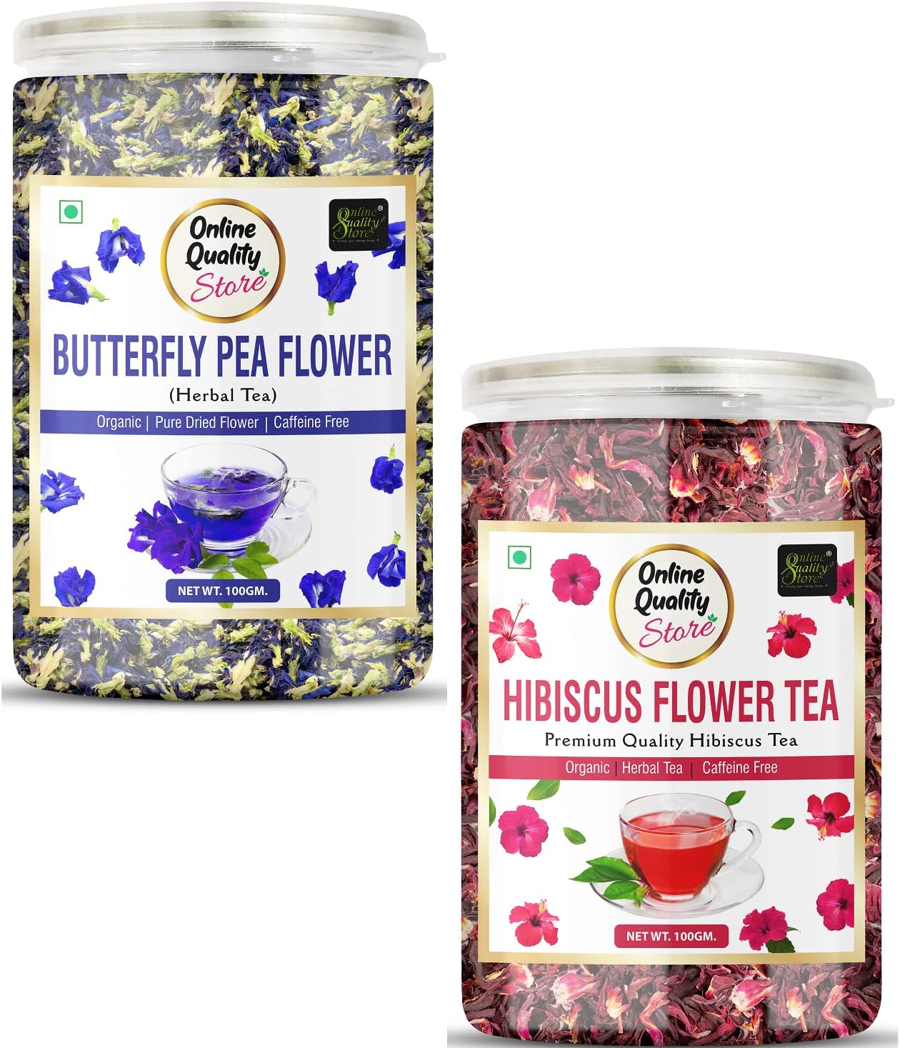 Online Quality Store hibiscus flower tea 100g and butterfly pea flower tea 100g combo