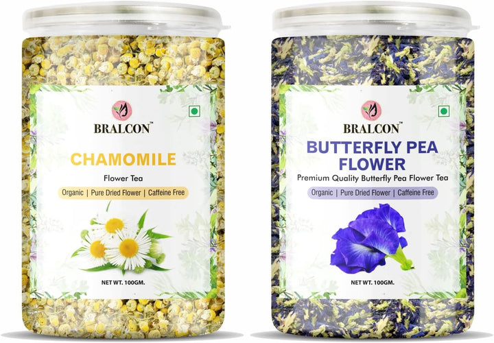BRALCON Organic Herbal Tea Combo Pack - Butterfly Pea Flower and Chamomile - 200g (100g x 2 Pack)