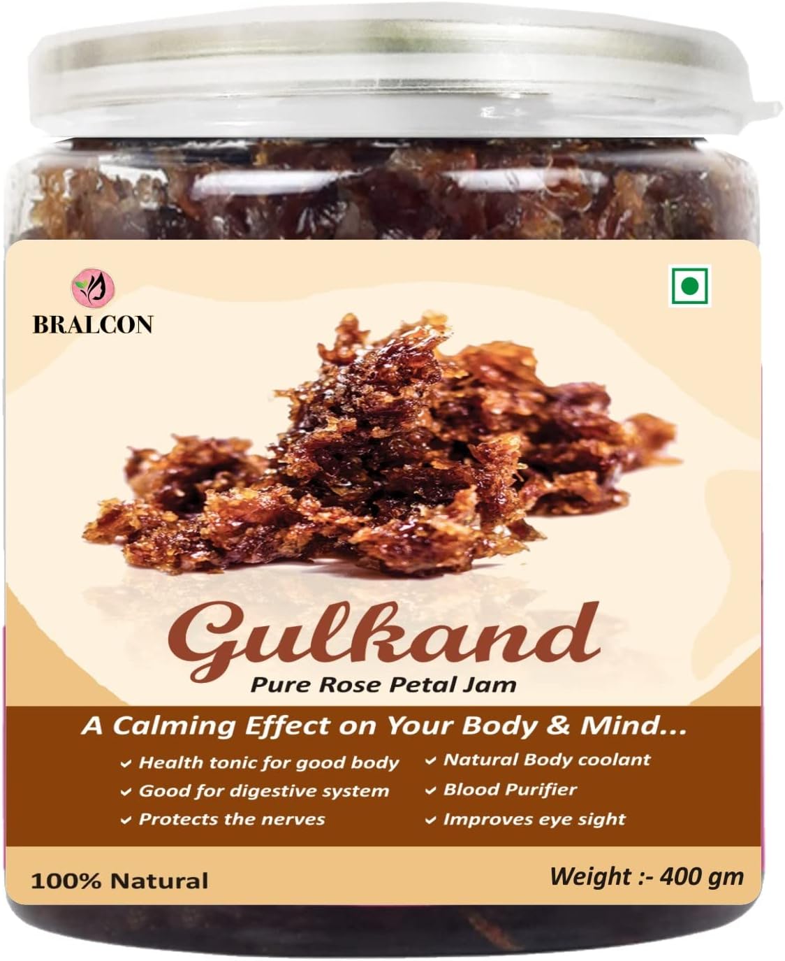 BRALCON natural gulkand rose petal jam 400g traditional sweet preserve