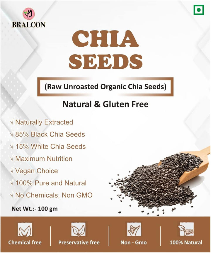 BRALCON raw unroasted organic chia seeds 100g natural edible seeds