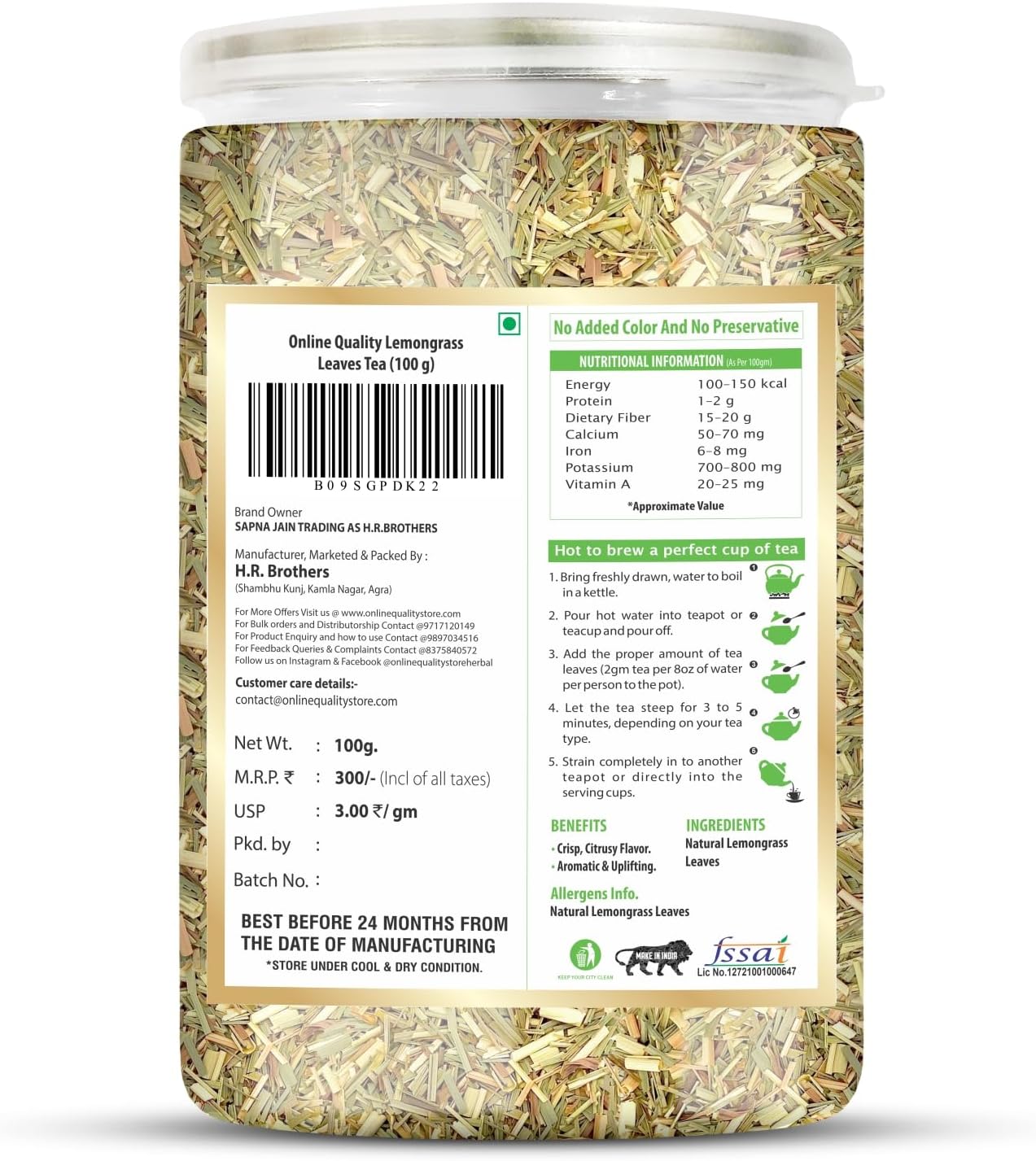 Online Quality Store Hibiscus Flower Tea, Butterfly Pea, Chamomile, Lemongrass - 100gm Each (4 X 100 gm) Total 400 gm