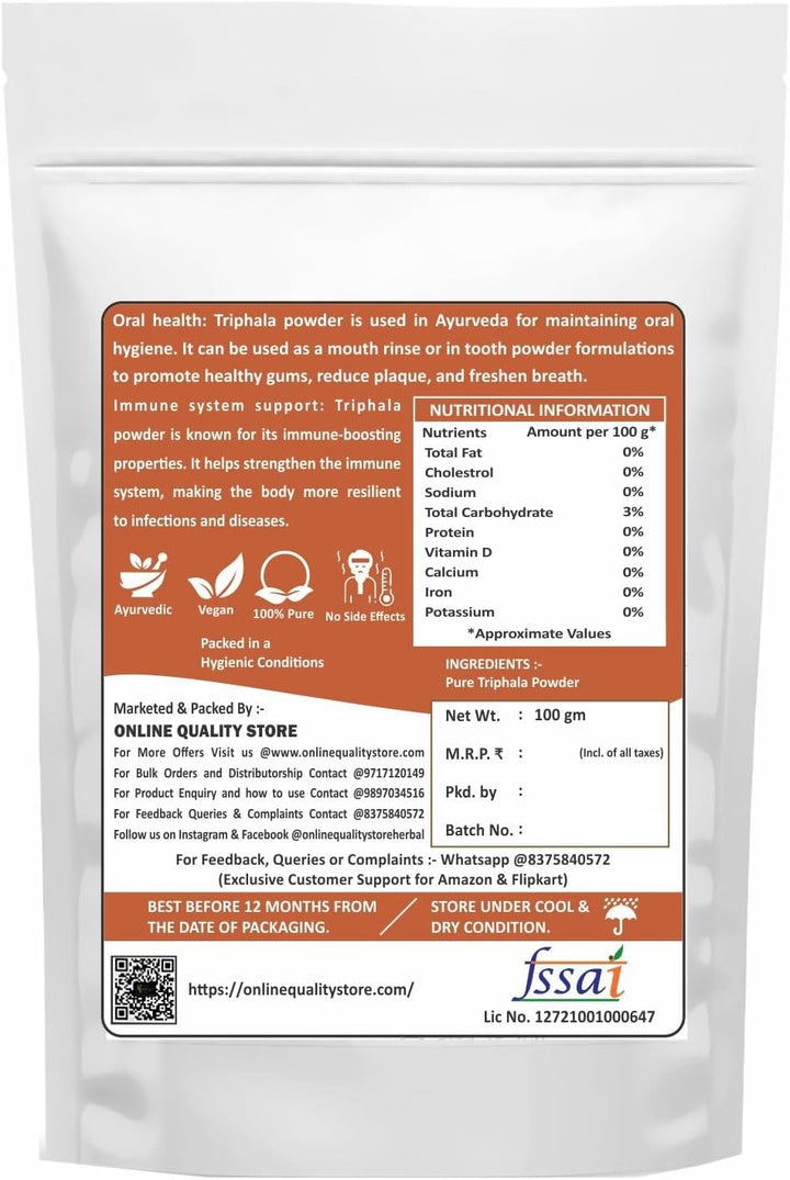 Online Quality Store Triphala Powder 100g natural herbal supplement