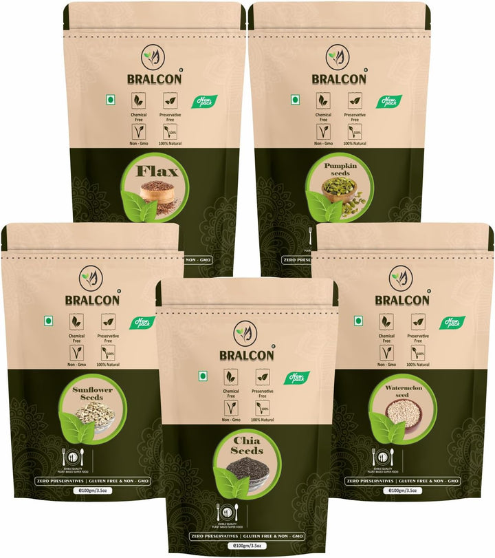 Buy BRALCON Seeds Combo 500g in UAE. Chia, watermelon, pumpkin, sunflower and flax seeds. Fast Dubai delivery with worldwide shipping available.