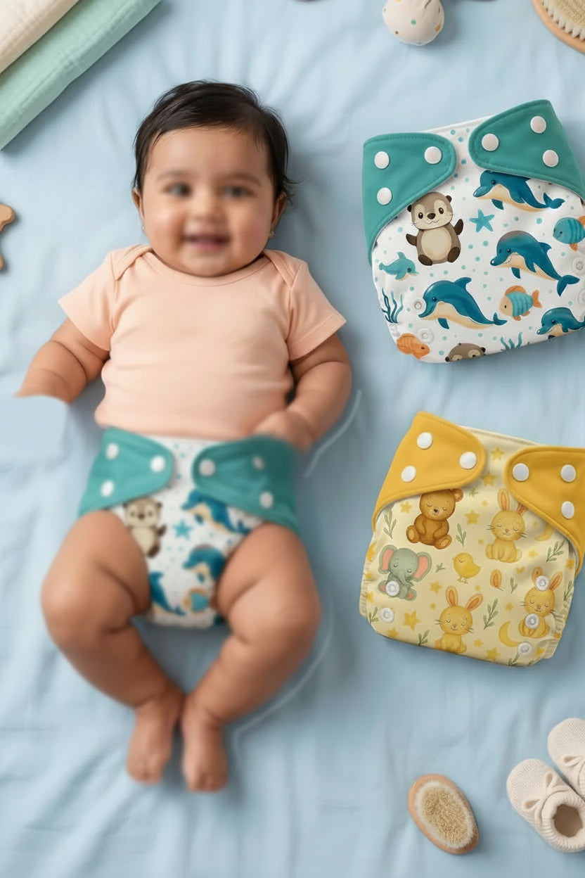 Blushbaby Premium Reusable Cloth Diaper Set (2 Diapers + 2 Inserts)