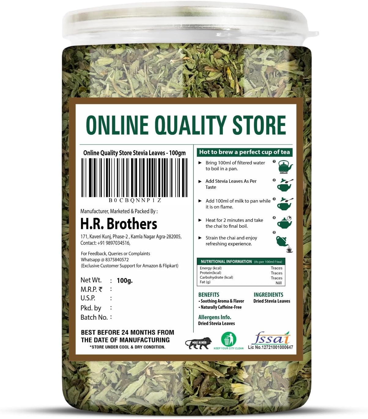 Online Quality Store stevia leaves 100g natural zero calorie sweetener