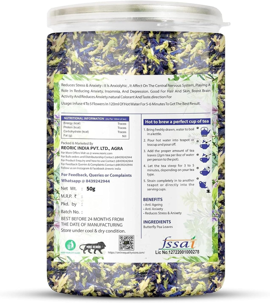BRALCON butterfly pea flower tea 50g natural dried blue pea flowers
