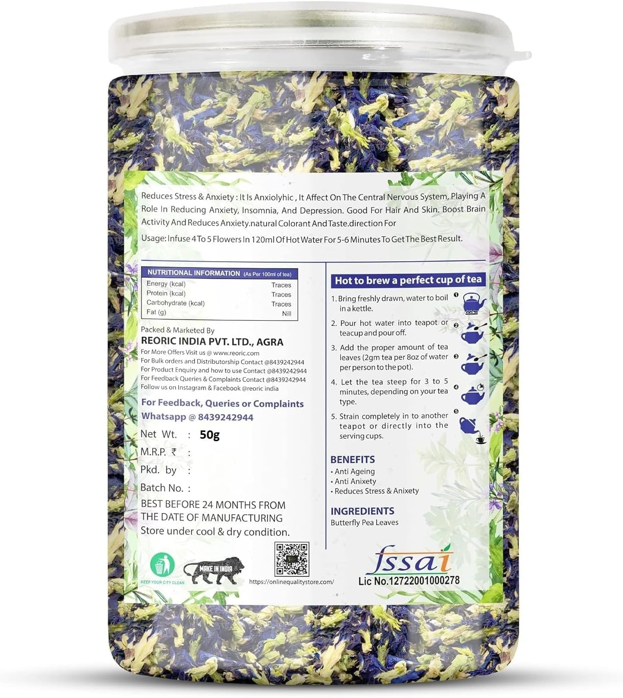 BRALCON butterfly pea flower tea 50g natural dried blue pea flowers