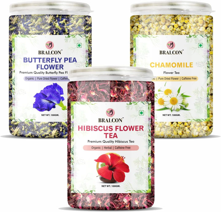 BRALCON organic herbal tea combo butterfly pea hibiscus chamomile 300g