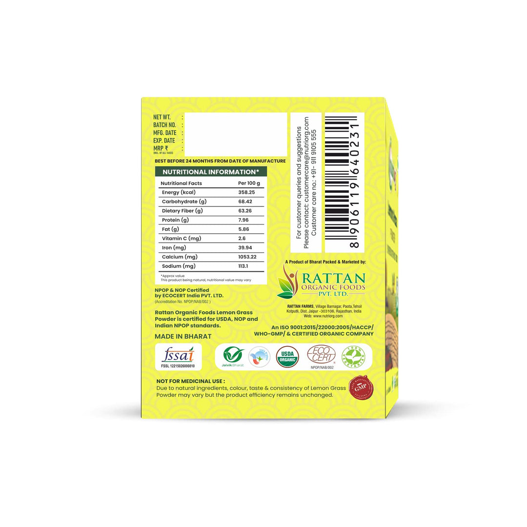 Nutriorg Lemon Grass Powder 100g