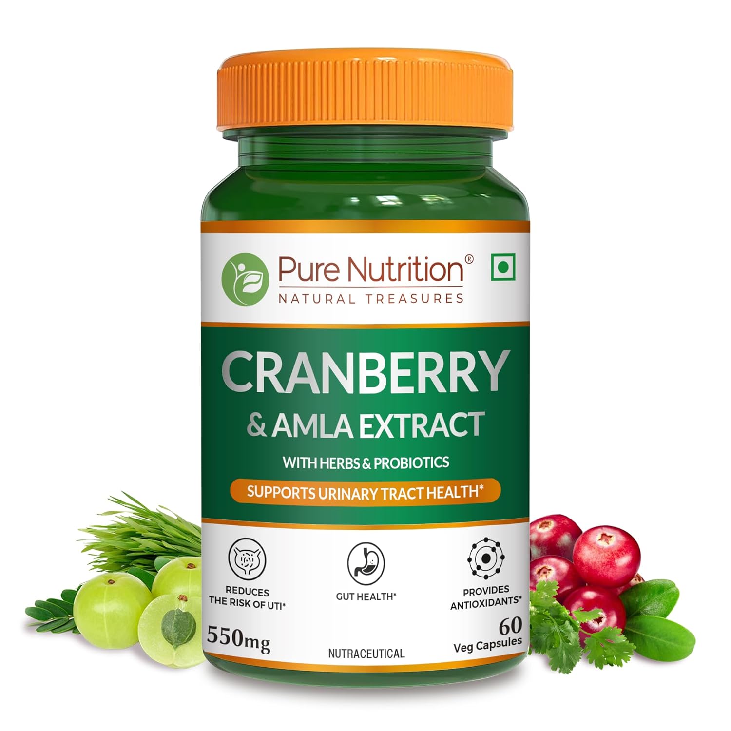 Pure Nutrition Cranberry with Amla Extract, Herbs & Probiotics | Plant-Based Daily Wellness Support