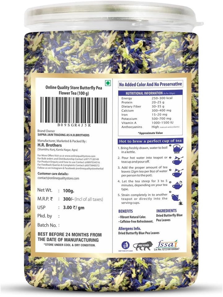 Online Quality Store Hibiscus Flower Tea, Butterfly Pea, Chamomile, Lemongrass - 100gm Each (4 X 100 gm) Total 400 gm