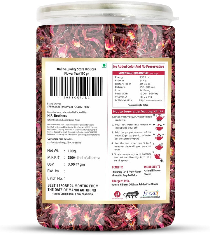 Online Quality Store Hibiscus Flower Tea, Butterfly Pea, Chamomile, Lemongrass - 100gm Each (4 X 100 gm) Total 400 gm