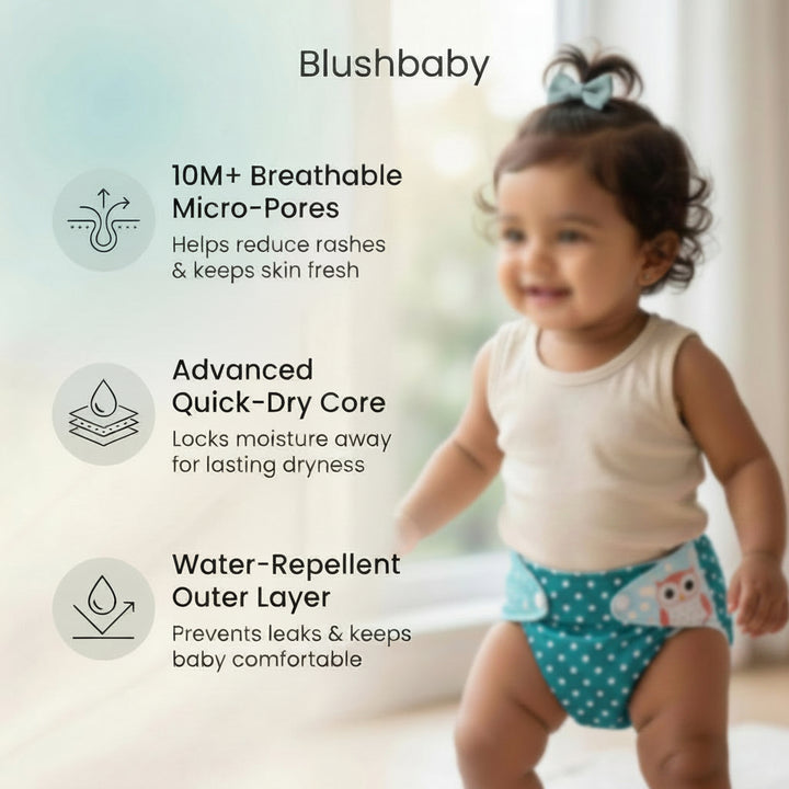 Premium reusable cloth diapers with adjustable sizing, leak-proof design and absorbent inserts for babies and toddlers.