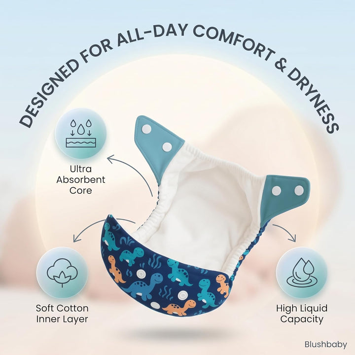 Blushbaby reusable cloth diapers with absorbent inserts for babies