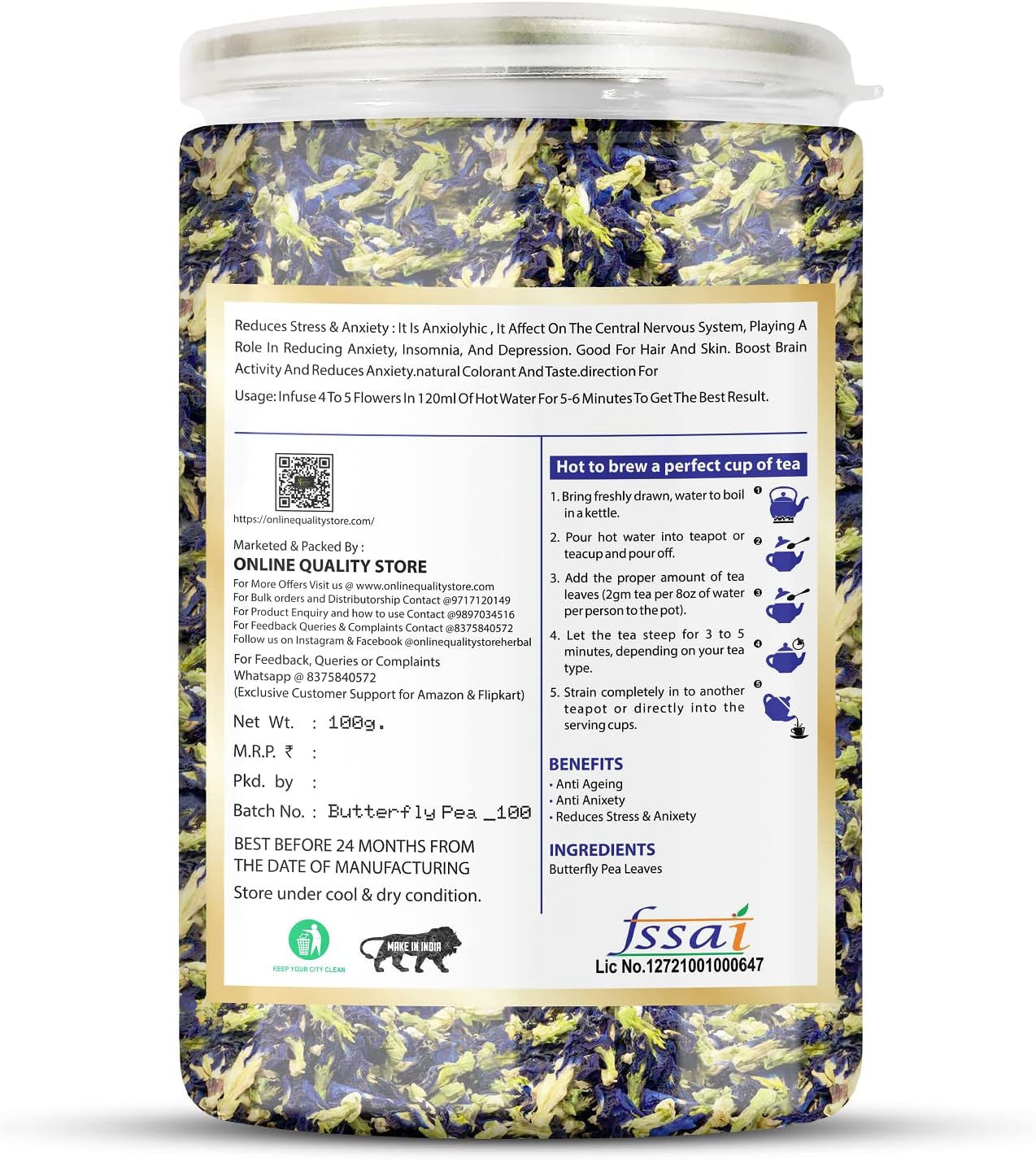 Online Quality Store hibiscus flower tea 100g and butterfly pea flower tea 100g combo