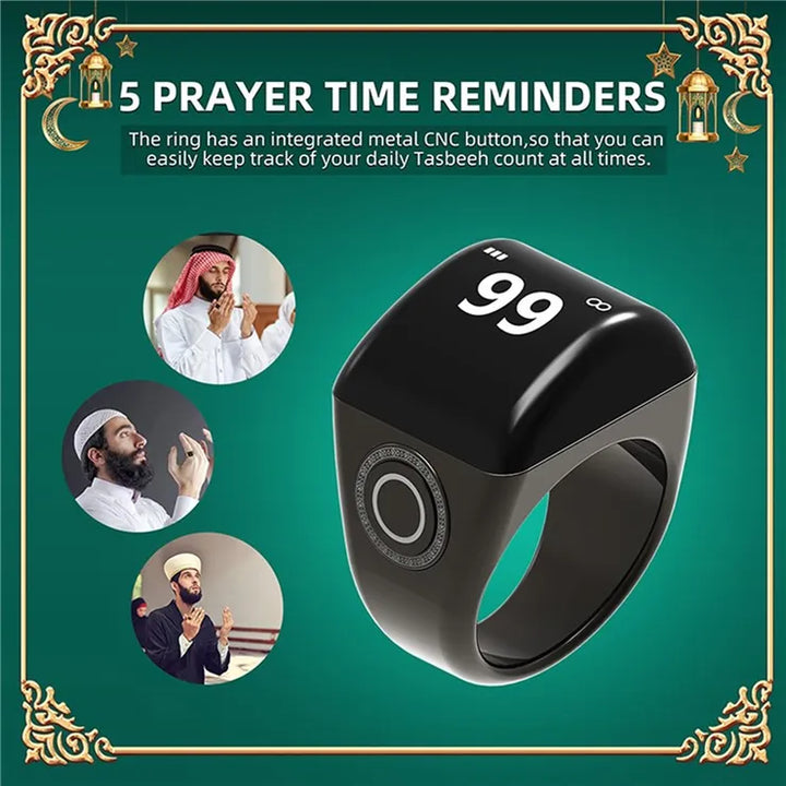 Zikr Ring World's First Smart Tasbih Ring from Iqibla - Black Color - Metal