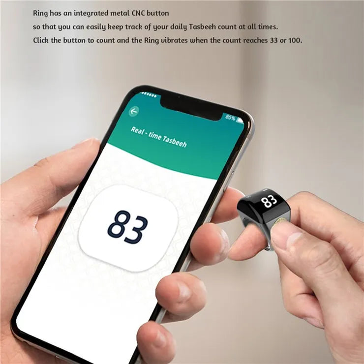 Zikr Ring World's First Smart Tasbih Ring from Iqibla - Black Color - Metal