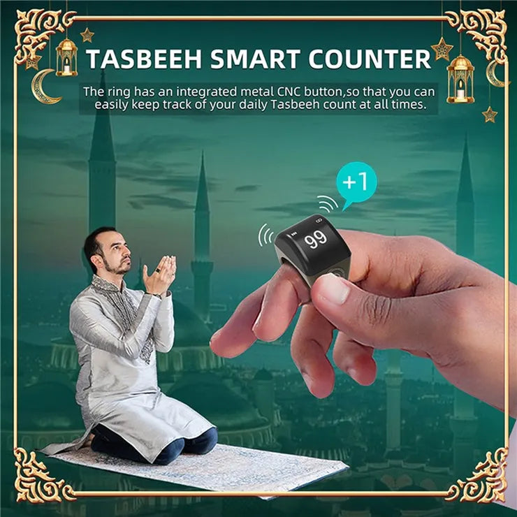Zikr Ring World's First Smart Tasbih Ring from Iqibla - Black Color - Metal