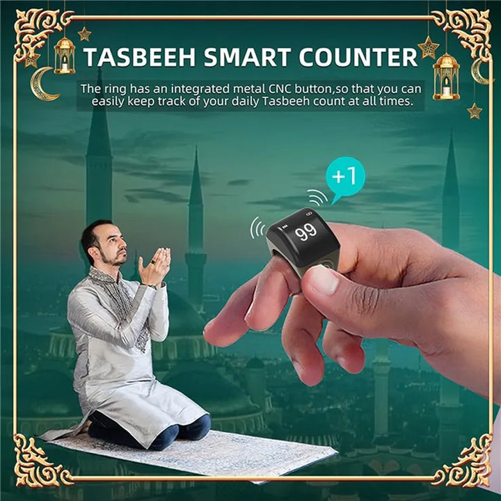 Zikr Ring World's First Smart Tasbih Ring from Iqibla - Black Color - Metal