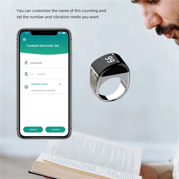 Zikr Ring World's First Smart Tasbih Ring from Iqibla - Black Color - Metal