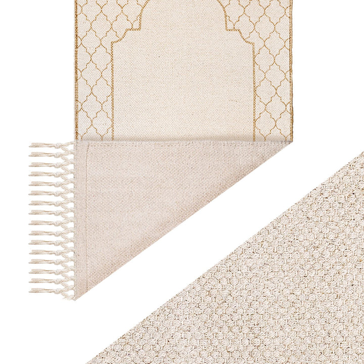 Khamsa Classic | Muslim Prayer Rug Prayer Mat Children Size 55 cm x 100 cm Arabic Style Janamaz in 100% Soft Organic Cotton Fabric Handcrafted Arabic Design | Asmar - Tan