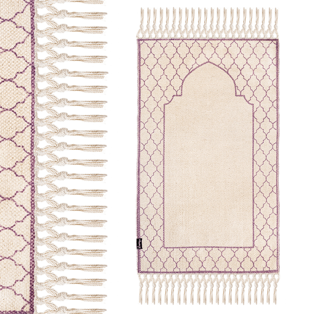 Khamsa Classic | Muslim Prayer Rug Prayer Mat Children Size 55 cm x 100 cm Arabic Style Janamaz in 100% Soft Organic Cotton Fabric Handcrafted Arabic Design | Mauv - Lavender