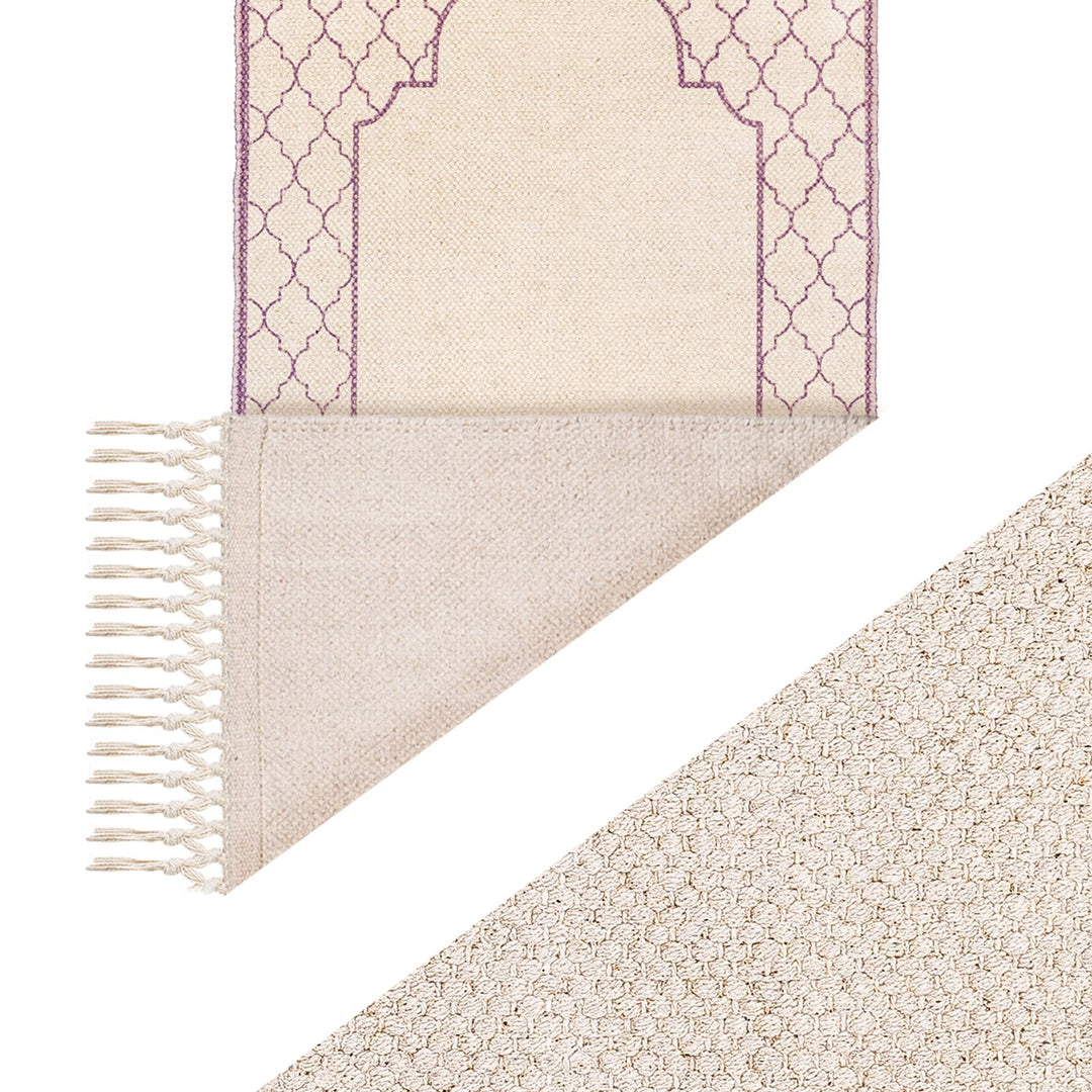 Khamsa Classic | Muslim Prayer Rug Prayer Mat Children Size 55 cm x 100 cm Arabic Style Janamaz in 100% Soft Organic Cotton Fabric Handcrafted Arabic Design | Mauv - Lavender