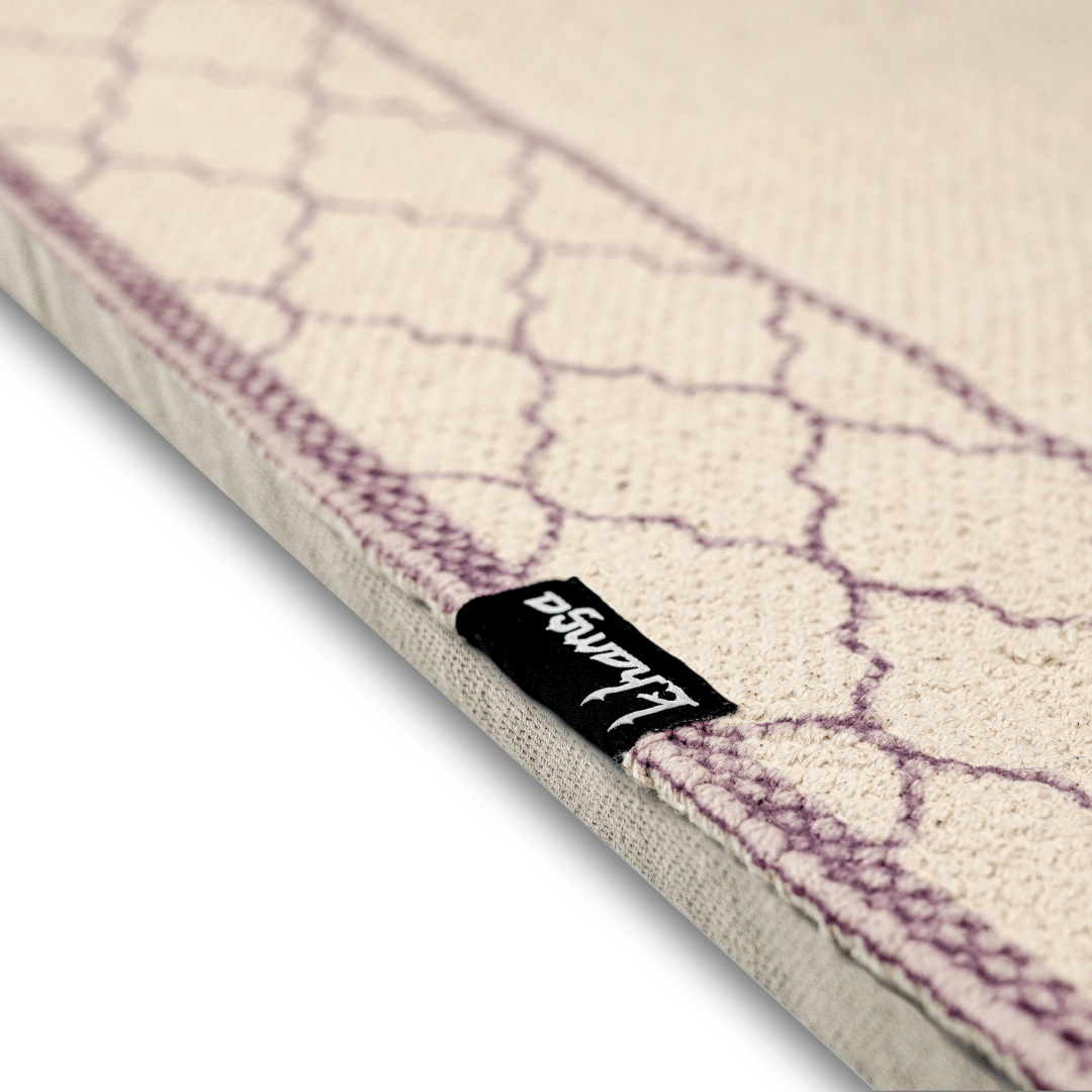 Khamsa Comfort | Muslim Prayer Rug Prayer Mat with Added Foam Padding for Pressure Relief and Motion Absorption Adult Size 65 cm x 110 cm Arabic Style Janamaz in 100% Soft Organic Cotton Fabric Handcrafted Arabic Design | Mauv - Lavender
