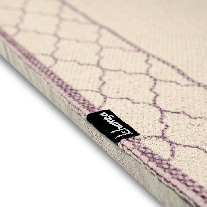 Khamsa Comfort | Muslim Prayer Rug Prayer Mat with Added Foam Padding for Pressure Relief and Motion Absorption Adult Size 65 cm x 110 cm Arabic Style Janamaz in 100% Soft Organic Cotton Fabric Handcrafted Arabic Design | Mauv - Lavender