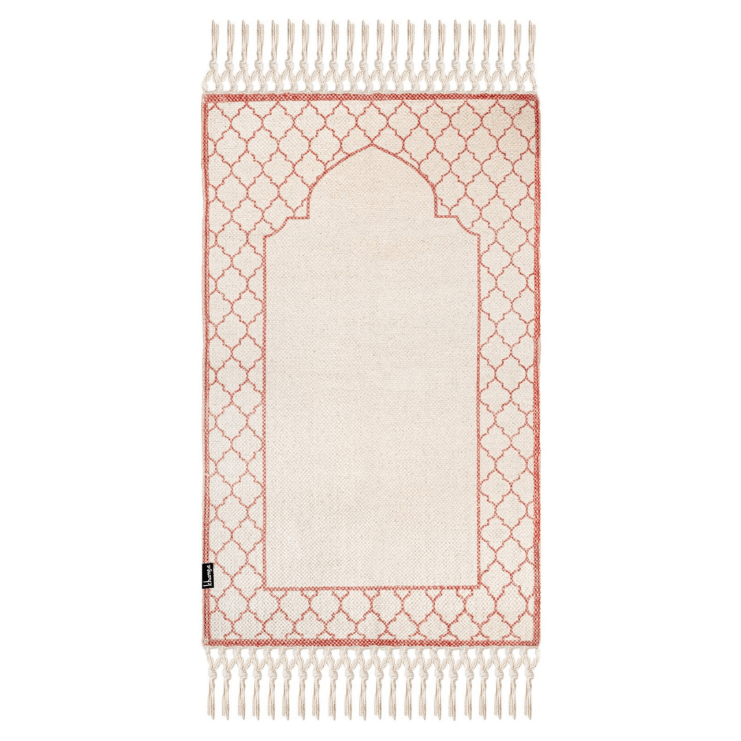 Khamsa Classic | Muslim Prayer Rug Prayer Mat Adult Size 65 cm x 110 cm Arabic Style Janamaz in 100% Soft Organic Cotton Fabric Handcrafted Arabic Design | Zahri - Pink