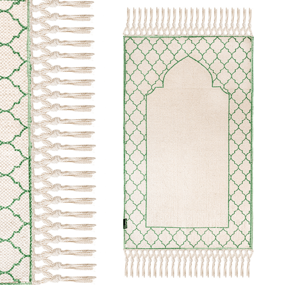 Khamsa Classic | Muslim Prayer Rug Prayer Mat Children Size 55 cm x 100 cm Arabic Style Janamaz in 100% Soft Organic Cotton Fabric Handcrafted Arabic Design | Akhdar - Green