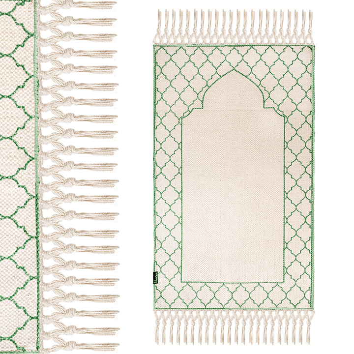 Khamsa Classic | Muslim Prayer Rug Prayer Mat Children Size 55 cm x 100 cm Arabic Style Janamaz in 100% Soft Organic Cotton Fabric Handcrafted Arabic Design | Akhdar - Green