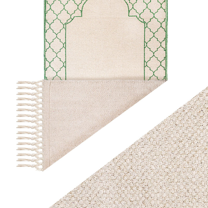 Khamsa Classic | Muslim Prayer Rug Prayer Mat Children Size 55 cm x 100 cm Arabic Style Janamaz in 100% Soft Organic Cotton Fabric Handcrafted Arabic Design | Akhdar - Green