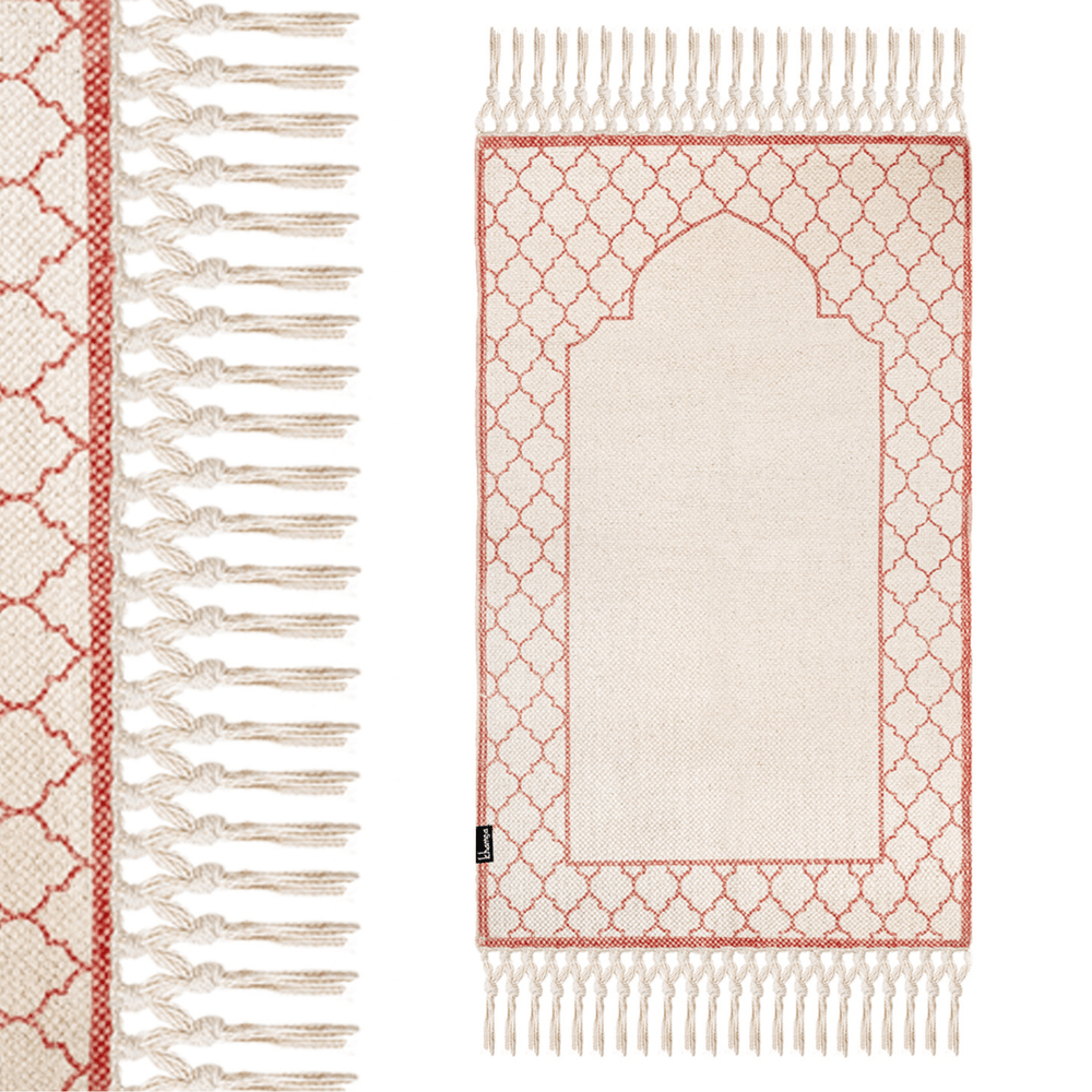 Khamsa Classic | Muslim Prayer Rug Prayer Mat Children Size 55 cm x 100 cm Arabic Style Janamaz in 100% Soft Organic Cotton Fabric Handcrafted Arabic Design | Zahri - Pink