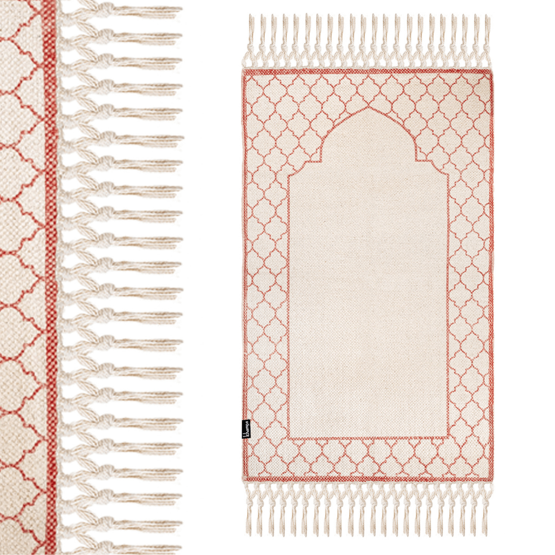 Khamsa Classic | Muslim Prayer Rug Prayer Mat Children Size 55 cm x 100 cm Arabic Style Janamaz in 100% Soft Organic Cotton Fabric Handcrafted Arabic Design | Zahri - Pink
