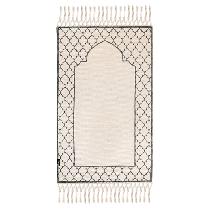 Khamsa Classic | Muslim Prayer Rug Prayer Mat Children Size 55 cm x 100 cm Arabic Style Janamaz in 100% Soft Organic Cotton Fabric Handcrafted Arabic Design | Ramadi - Grey