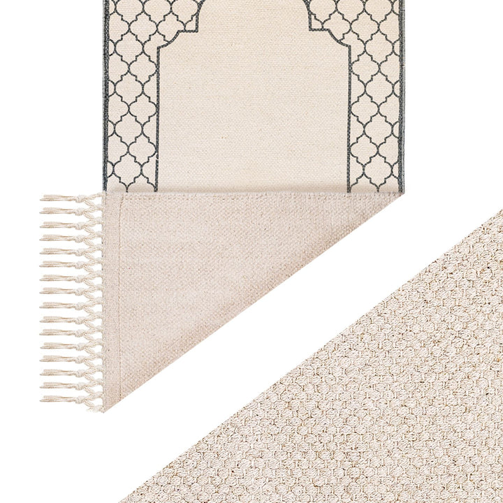 Khamsa Classic | Muslim Prayer Rug Prayer Mat Children Size 55 cm x 100 cm Arabic Style Janamaz in 100% Soft Organic Cotton Fabric Handcrafted Arabic Design | Ramadi - Grey