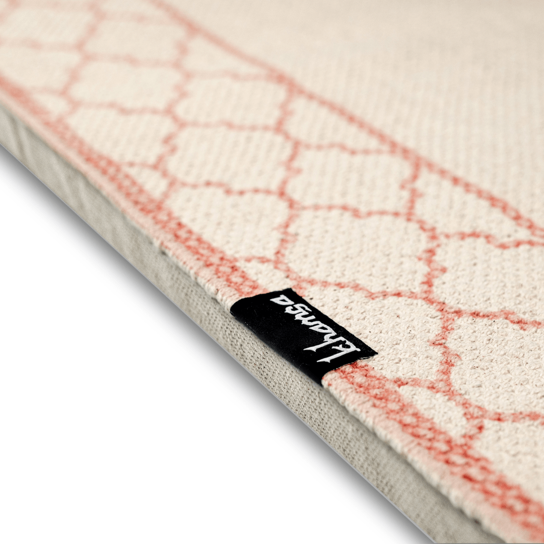 Khamsa Comfort | Muslim Prayer Rug Prayer Mat with Added Foam Padding for Pressure Relief and Motion Absorption Adult Size 65 cm x 110 cm Arabic Style Janamaz in 100% Soft Organic Cotton Fabric Handcrafted Arabic Design | Zahri - Pink