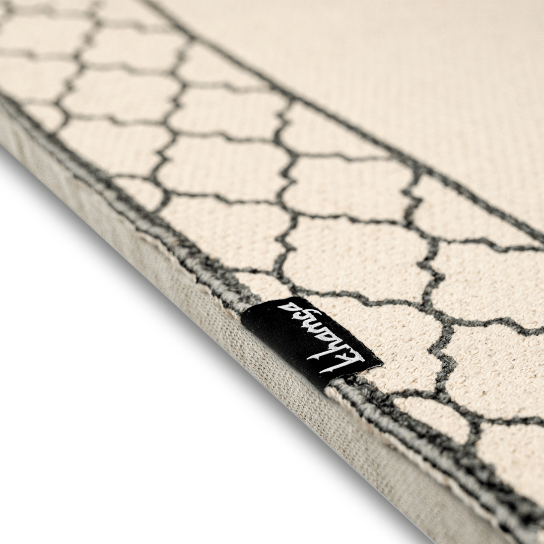Khamsa Comfort | Muslim Prayer Rug Prayer Mat with Added Foam Padding for Pressure Relief and Motion Absorption Adult Size 65 cm x 110 cm Arabic Style Janamaz in 100% Soft Organic Cotton Fabric Handcrafted Arabic Design | Ramadi - Grey