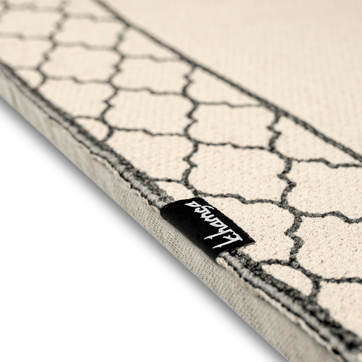 Khamsa Comfort | Muslim Prayer Rug Prayer Mat with Added Foam Padding for Pressure Relief and Motion Absorption Adult Size 65 cm x 110 cm Arabic Style Janamaz in 100% Soft Organic Cotton Fabric Handcrafted Arabic Design | Ramadi - Grey