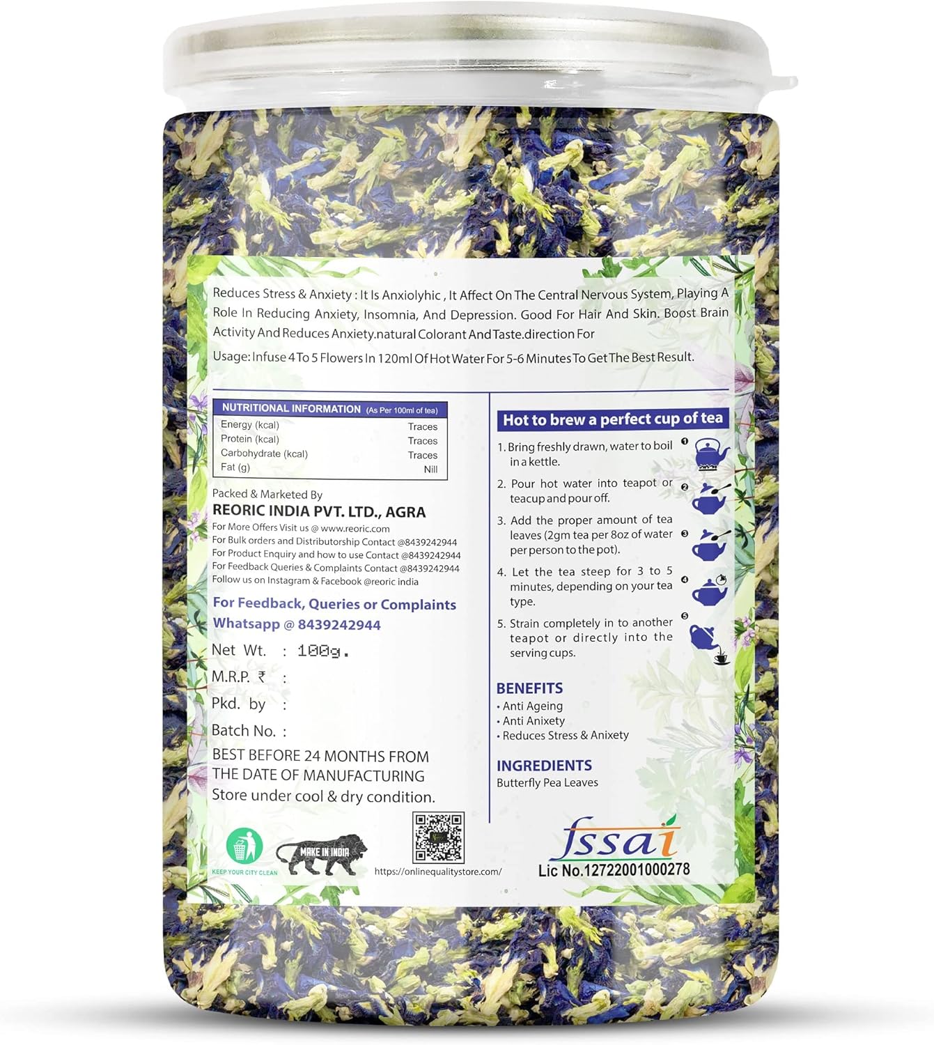 BRALCON organic herbal tea combo hibiscus butterfly pea rose 300g