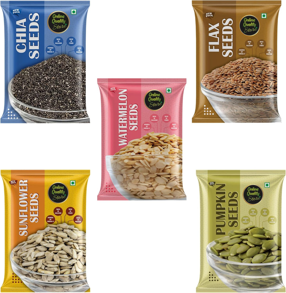 Online Quality Store raw seeds combo 500g mixed chia watermelon pumpkin sunflower flax seeds