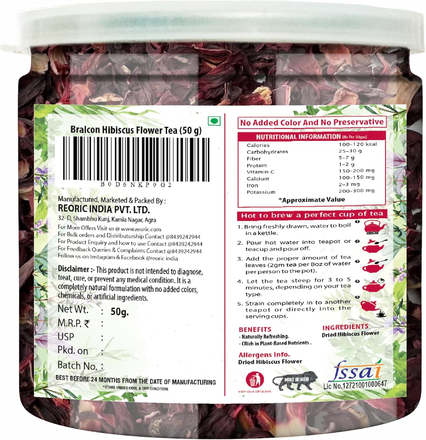 BRALCON organic hibiscus flower tea 50g natural dried hibiscus