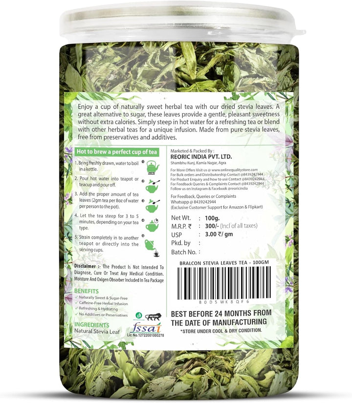 BRALCON stevia leaves dry 100g natural sugarfree sweetener