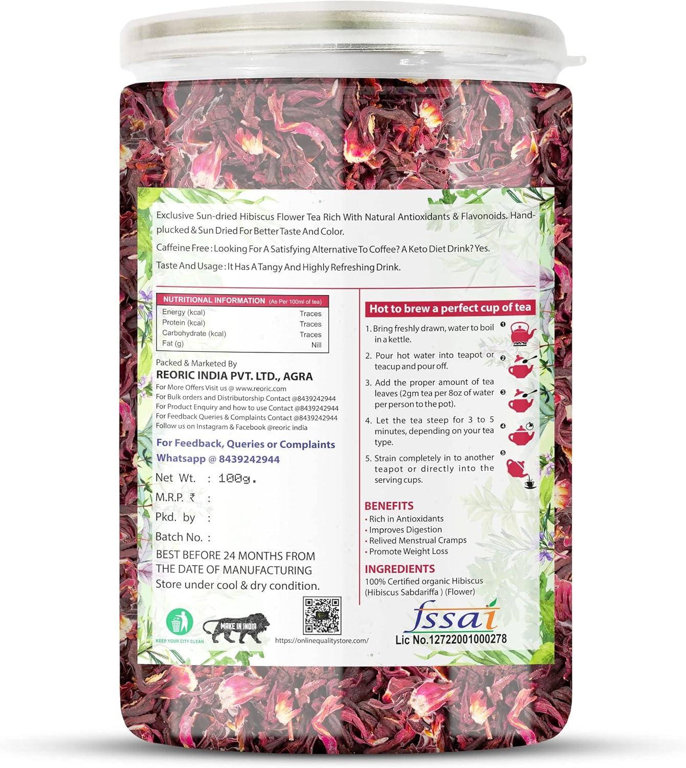 BRALCON organic hibiscus flower tea 100g natural dried hibiscus