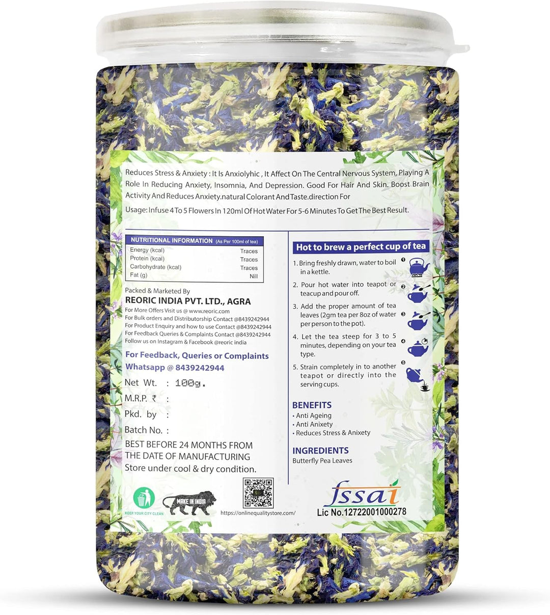 BRALCON organic herbal tea combo butterfly pea lemongrass 200g