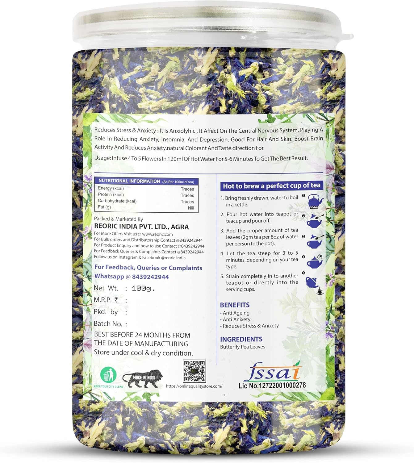 BRALCON organic herbal tea combo butterfly pea lemongrass 200g