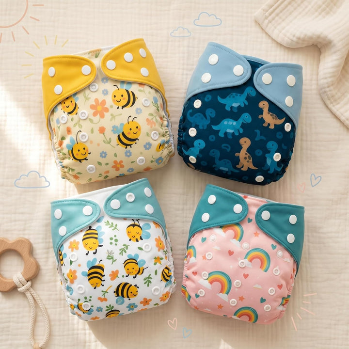 Blushbaby Premium Reusable Cloth Diaper Set (4 Diapers + 4 Inserts)