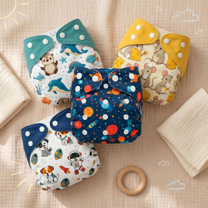 Blushbaby Premium Reusable Cloth Diaper Set (4 Diapers + 4 Inserts)