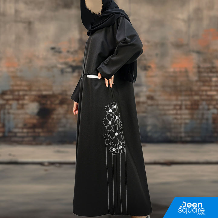 Elegant Embroidered Abaya - Black